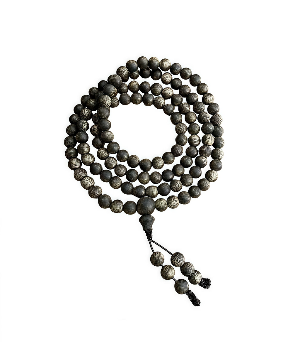 Premium Green Kynam Agarwood 108 Beads Mala, Natural High-Oil Agarwood Prayer Beads, Meditation Bracelet Necklace for Men & Women