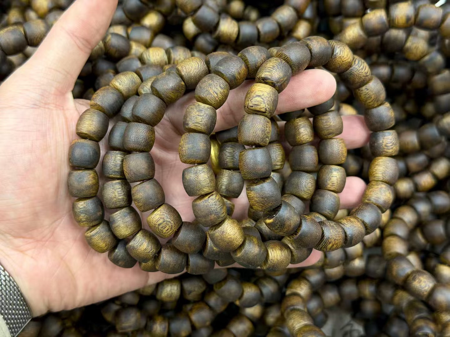 Premium Kynam Agarwood Barrel Bead Bracelet, Natural High-Oil Aged Wood, Calming Blessing Energy Jewelry