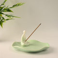 Ceramic Faceless Monk Incense Holder, Celadon Lotus Leaf Incense Tray, Zen-style Censer, Home Decor for Living Room